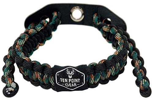 Ten Point Gear Bow Archery Wrist Sling 550 Paracord - Survival Hunting Shooting - Durable Leather with Metal Grommet (Woodland Camo)