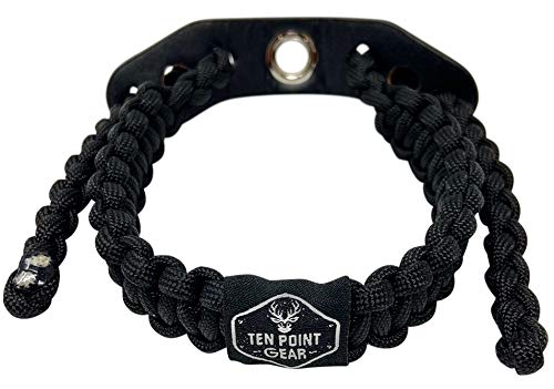 Ten Point Gear Bow Archery Wrist Sling 550 Paracord - Survival Hunting Shooting - Durable Leather with Metal Grommet (Blackout)
