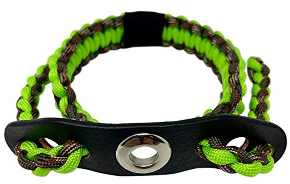 Ten Point Gear Bow Archery Wrist Sling 550 Paracord - Survival Hunting Shooting - Durable Leather with Metal Grommet (Flo-Green & Camo)