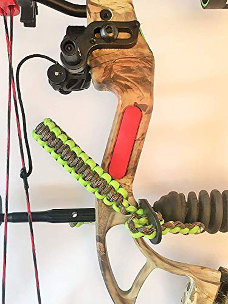 Ten Point Gear Bow Archery Wrist Sling 550 Paracord - Survival Hunting Shooting - Durable Leather with Metal Grommet (Flo-Green & Camo)