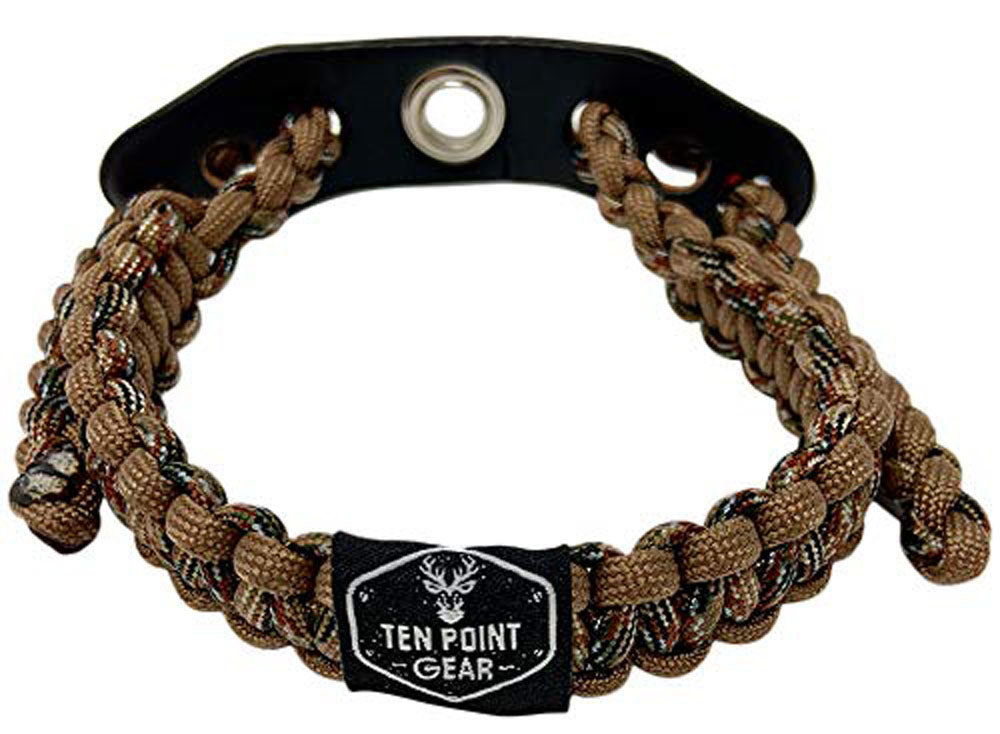 Ten Point Gear Bow Archery Wrist Sling 550 Paracord - Survival Hunting Shooting - Durable Leather with Metal Grommet (Dead Woods Camo)