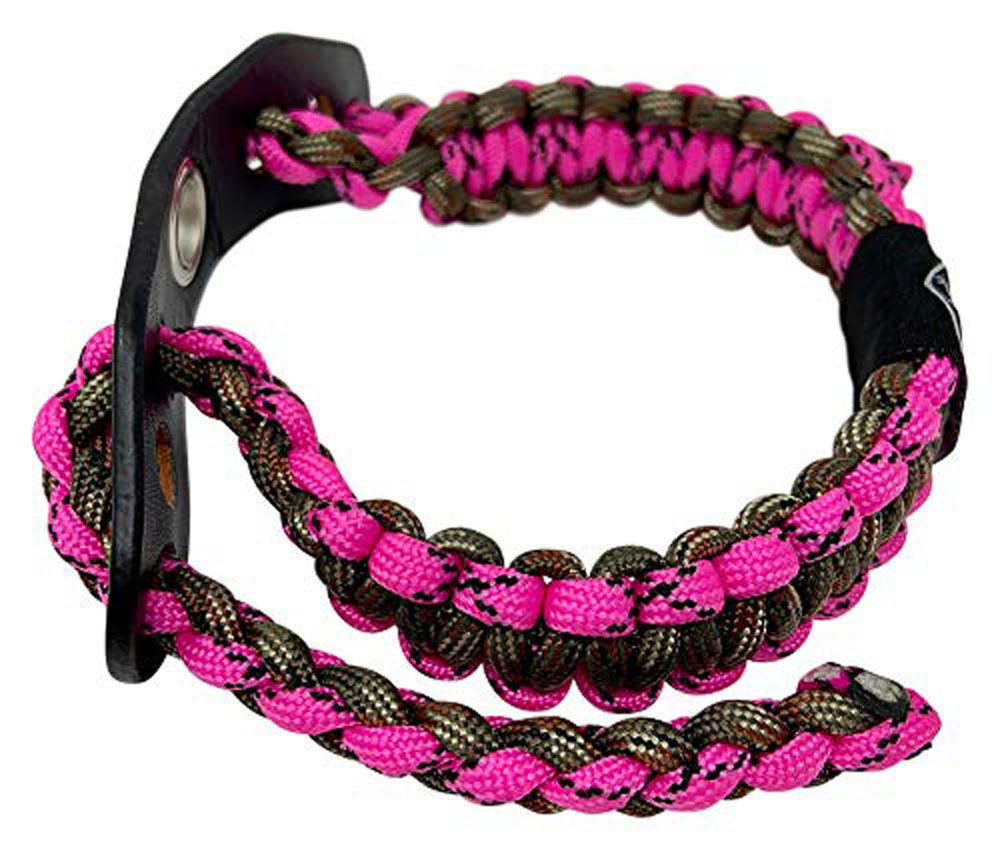 Ten Point Gear Bow Archery Wrist Sling 550 Paracord - Survival Hunting Shooting - Durable Leather with Metal Grommet (Pink Camo)