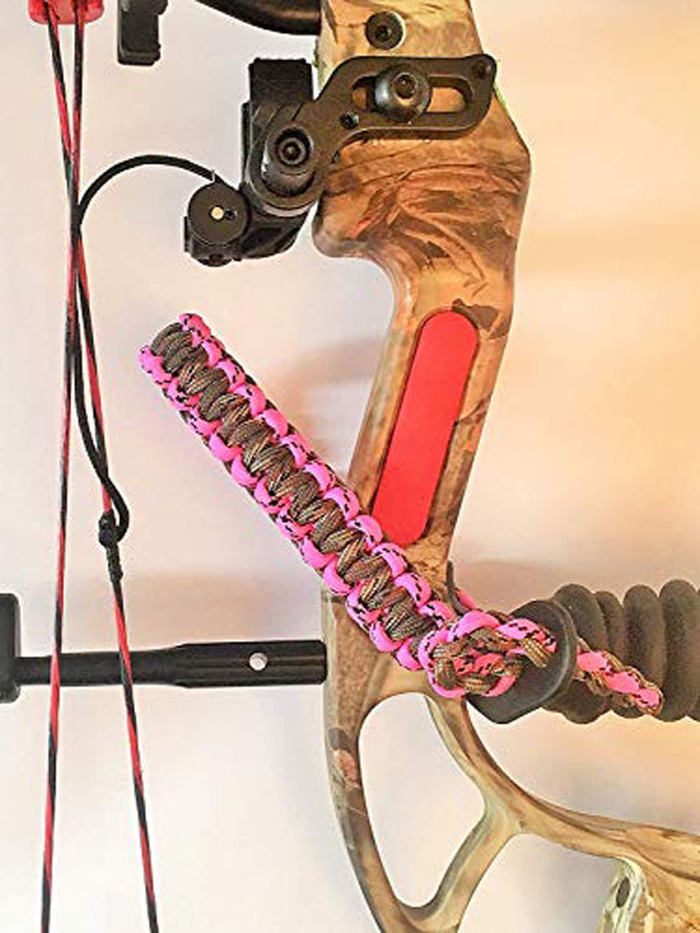 Ten Point Gear Bow Archery Wrist Sling 550 Paracord - Survival Hunting Shooting - Durable Leather with Metal Grommet (Pink Camo)