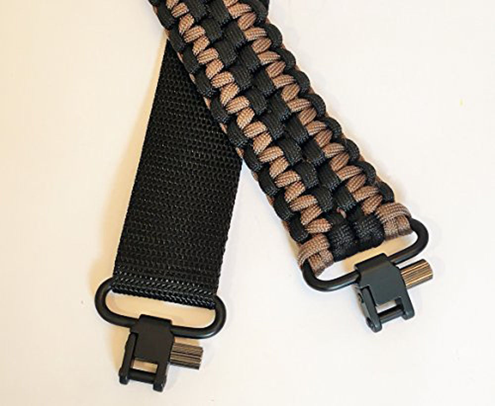 Ten Point Gear Extra Wide Gun Sling Paracord 550 Adjustable w/Swivels (Black & Coyote Brown)